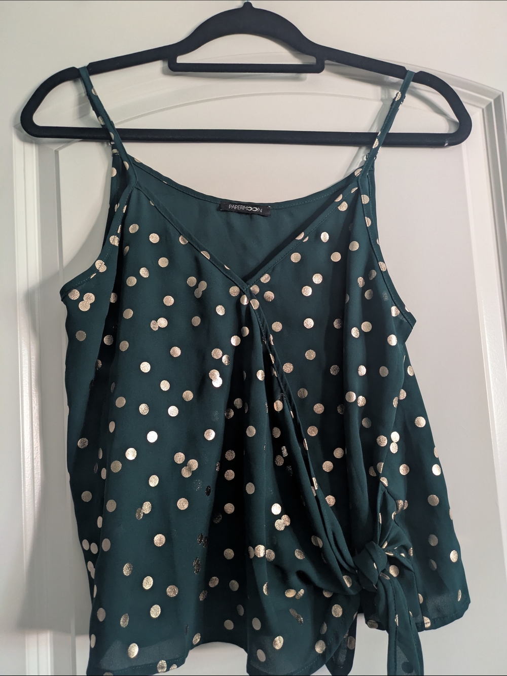 Papermoon Teal Camisole with Gold Polka Dots and Tie Waist